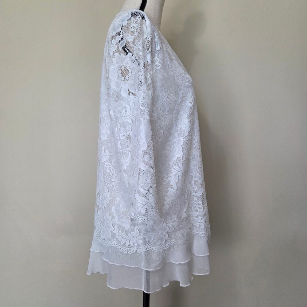 Fair Lay 10 Lace Dressy Layered Pullover 3/4 Sleeve Scoop Neck Blouse Top Ivory - Picture 8 of 16